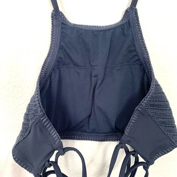 Xhilaration Bikini Top Blue Bralette Crochet Halter Strappy Knit NWT - Picture 8 of 9